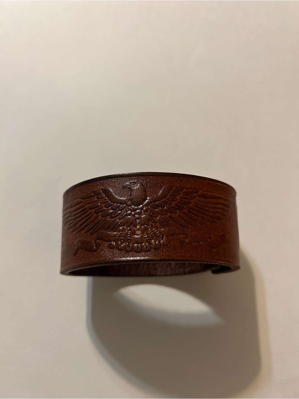 Vintage Tandy Leather Eagle Stamped Cuff Bracelet Star Brown Western